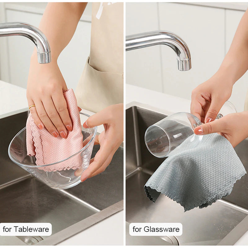 10pcs Microfiber Glass Cleaning Cloth Rag Lint-Free For Windows Car Kitchen Mirror No Trace Reusable Fish Scale Rag Polishing